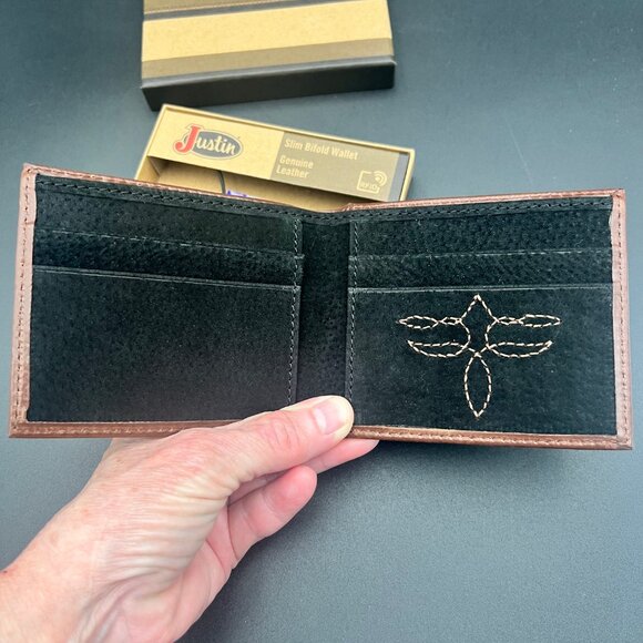 Justin Boots Genuine Leather Slim Bifold Wallet RFID - Picture 3 of 4